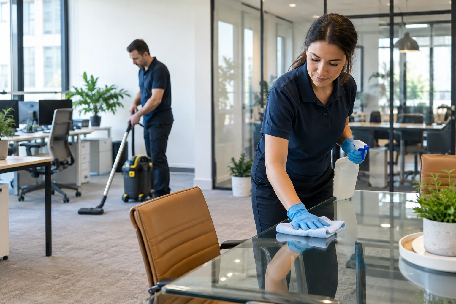 Commercial Cleaners work illustrated in a newly generated photograph